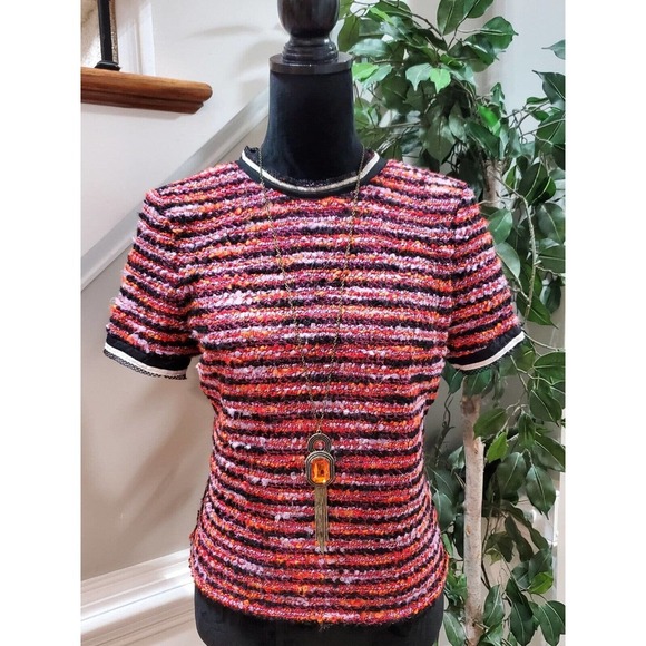 ASOS Womens Multicolor Striped Acrylic Short Sleeve Round Neck Top Blouse 10 - Picture 12 of 12